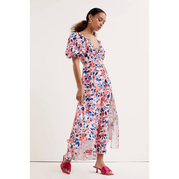 For Love and Lemons Gianna Midi Dress‎ Pink Print - Picture 2 of 9